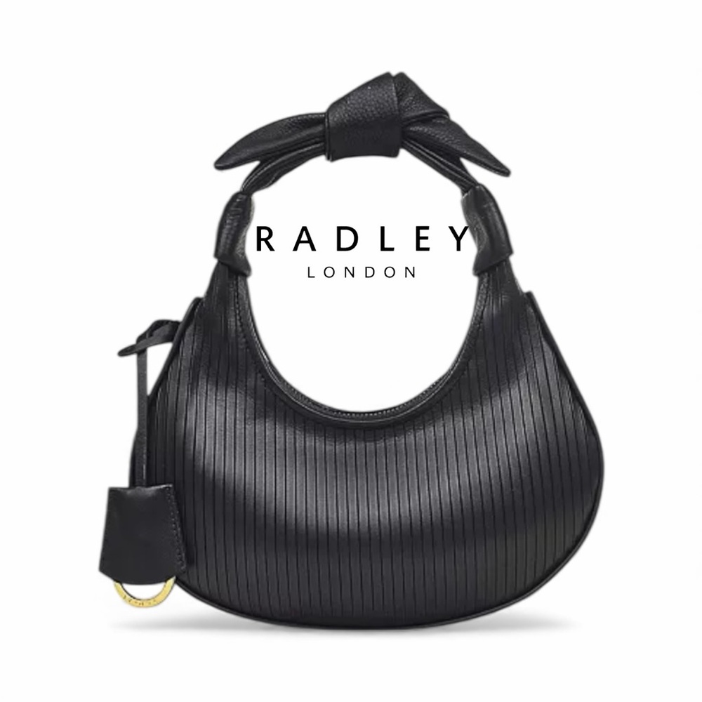 EUC Radley of London 🖤 Clarence Road black pleated Bow bag gold hardware